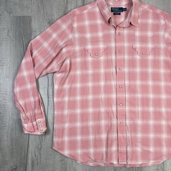 Vintage Polo Ralph Lauren Shadow Plaid Pearl Snap Western Shirt Wool RRL 2XL U - Picture 2 of 8